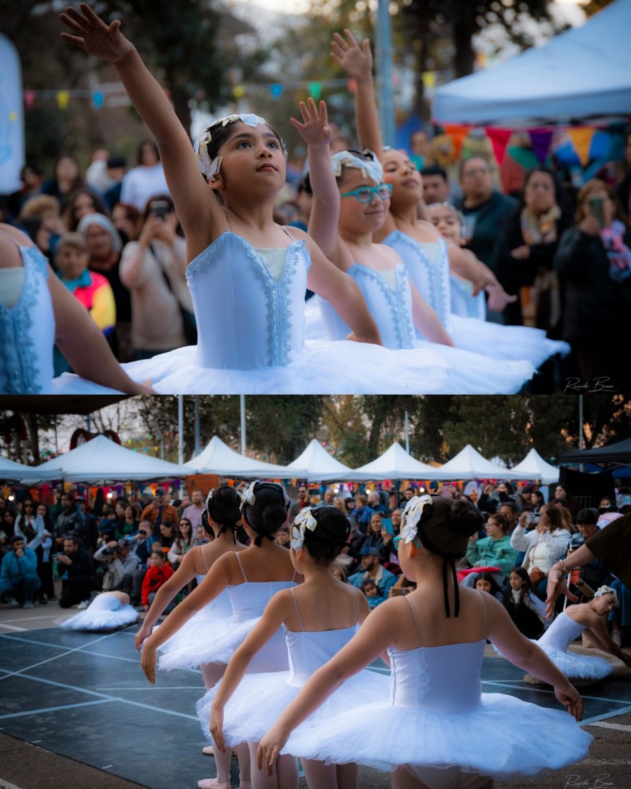 Dos momentos de la presentación de ballet ante la comunidad