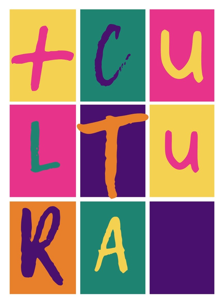 Más Cultura: letras de trazo libre sobre una cuadrícula de colores